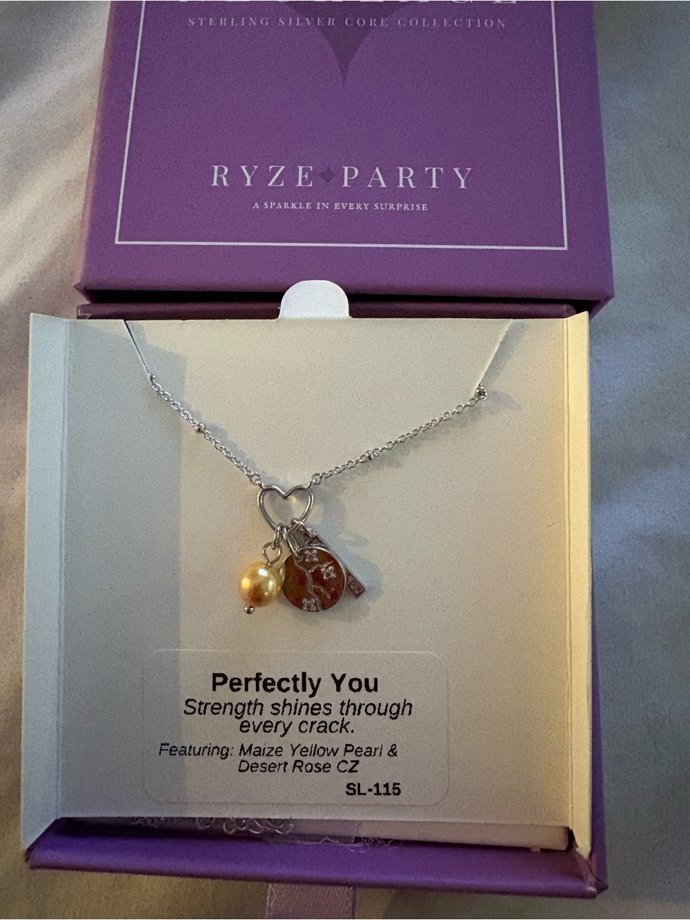 Maize Yellow Pearl Heart Charm Necklace